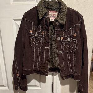 Vintage True Religion Corduroy jacket brown with white stitching
